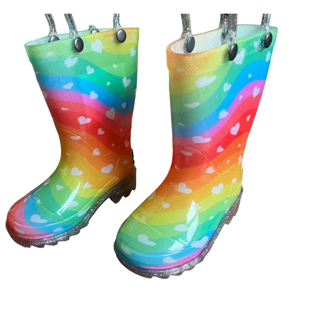 Western Chief Heart Waves Lighted Rainbow Rain Boots Size 5 Toddler NEW